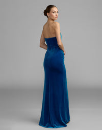 Mac Duggal #27894 Cobalt strapless velvet draped column gown