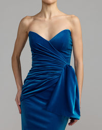 Mac Duggal #27894 Cobalt strapless velvet draped column gown
