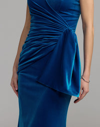 Mac Duggal #27894 Cobalt strapless velvet draped column gown