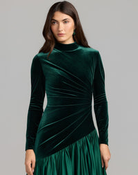 Mac Duggal #27897 Emerald velvet bodice long sleeve charmeuse gown