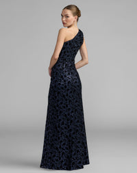Mac Duggal #27900 Midnight floral one shoulder sequin gown with slit