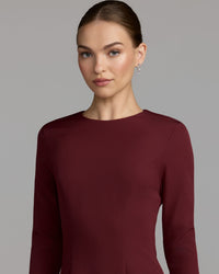Mac Duggal #27928 garnet red feather cuff long sleeve a-line gown close-up