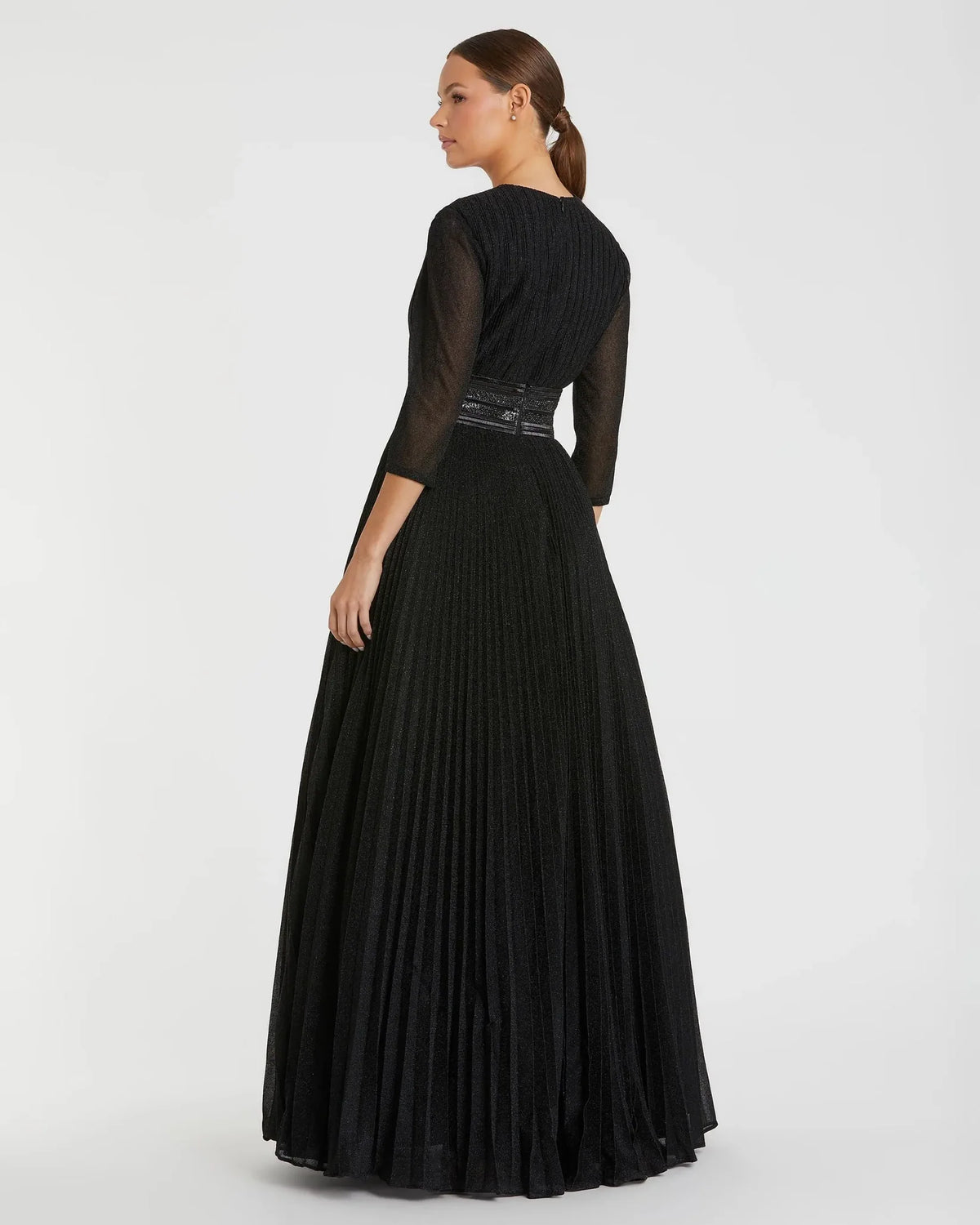 Mac Duggal Pink Shimmering Pleated 3/4 Sleeve Ball Gown Black #30700