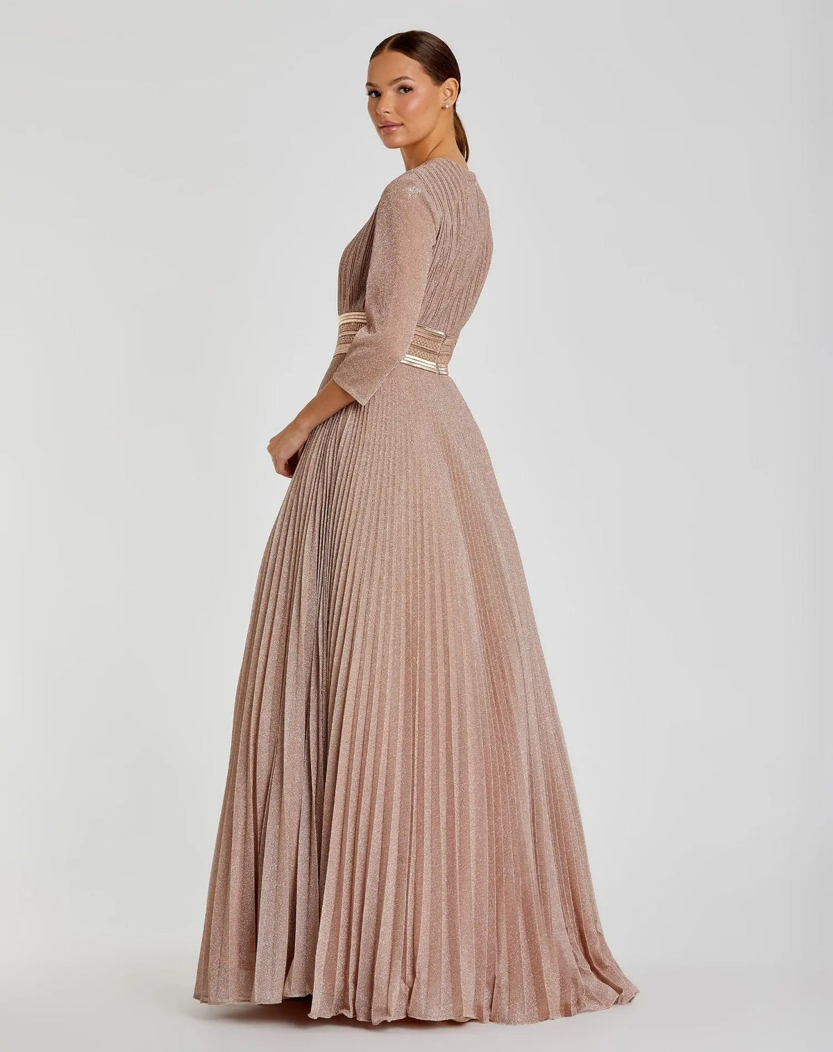 Mac Duggal Pink Shimmering Pleated 3/4 Sleeve Ball Gown Rose Gold #30700