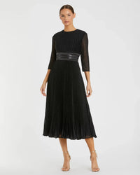 Mac Duggal 30750 Black shimmering 3/4 sleeve A-line midi dress - front