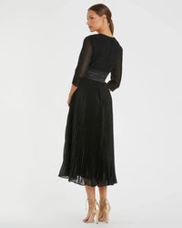 Mac Duggal 30750 Black shimmering 3/4 sleeve A-line midi dress - back