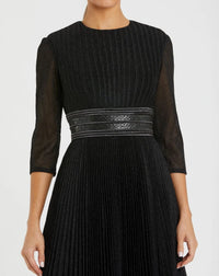 Mac Duggal 30750 Black shimmering 3/4 sleeve A-line midi dress - detail