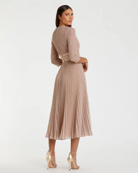 Mac Duggal 30750 Rose Gold shimmering 3/4 sleeve A-line midi dress - back