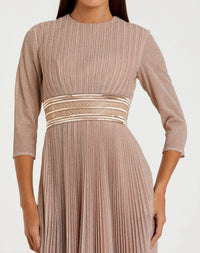 Mac Duggal 30750 Rose Gold shimmering 3/4 sleeve A-line midi dress - detail