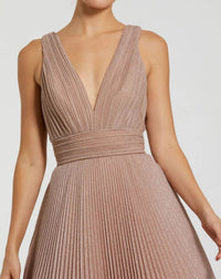Pink Shimmering Pleated Sleeveless Gown - Close Up