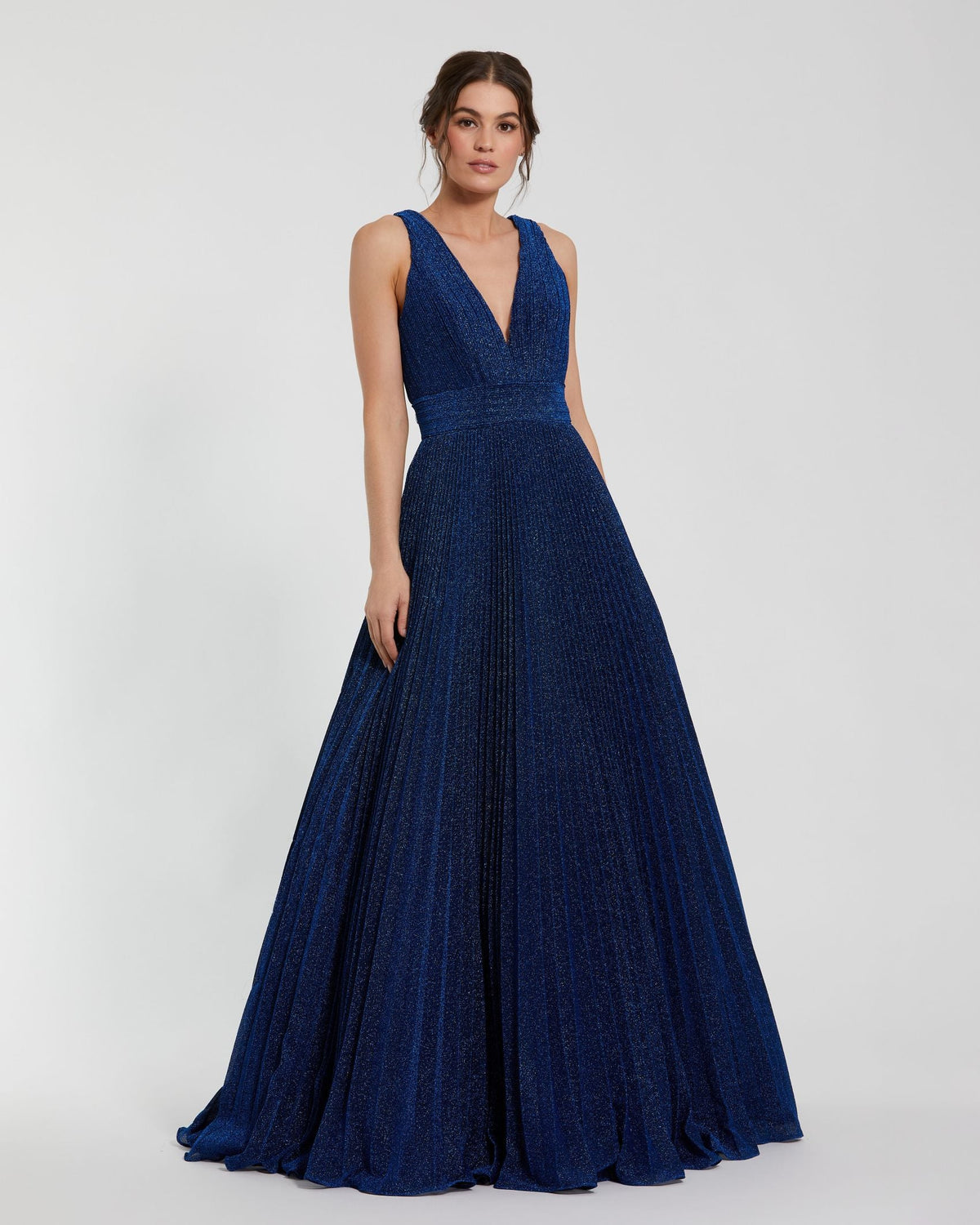 Mac Duggal 30773 Royal shimmering pleated sleeveless gown - Front