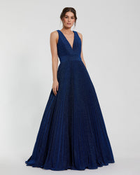 Mac Duggal 30773 Royal shimmering pleated sleeveless gown - Front