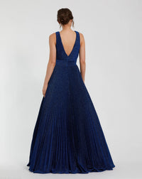 Mac Duggal 30773 Royal shimmering pleated sleeveless gown - Back view