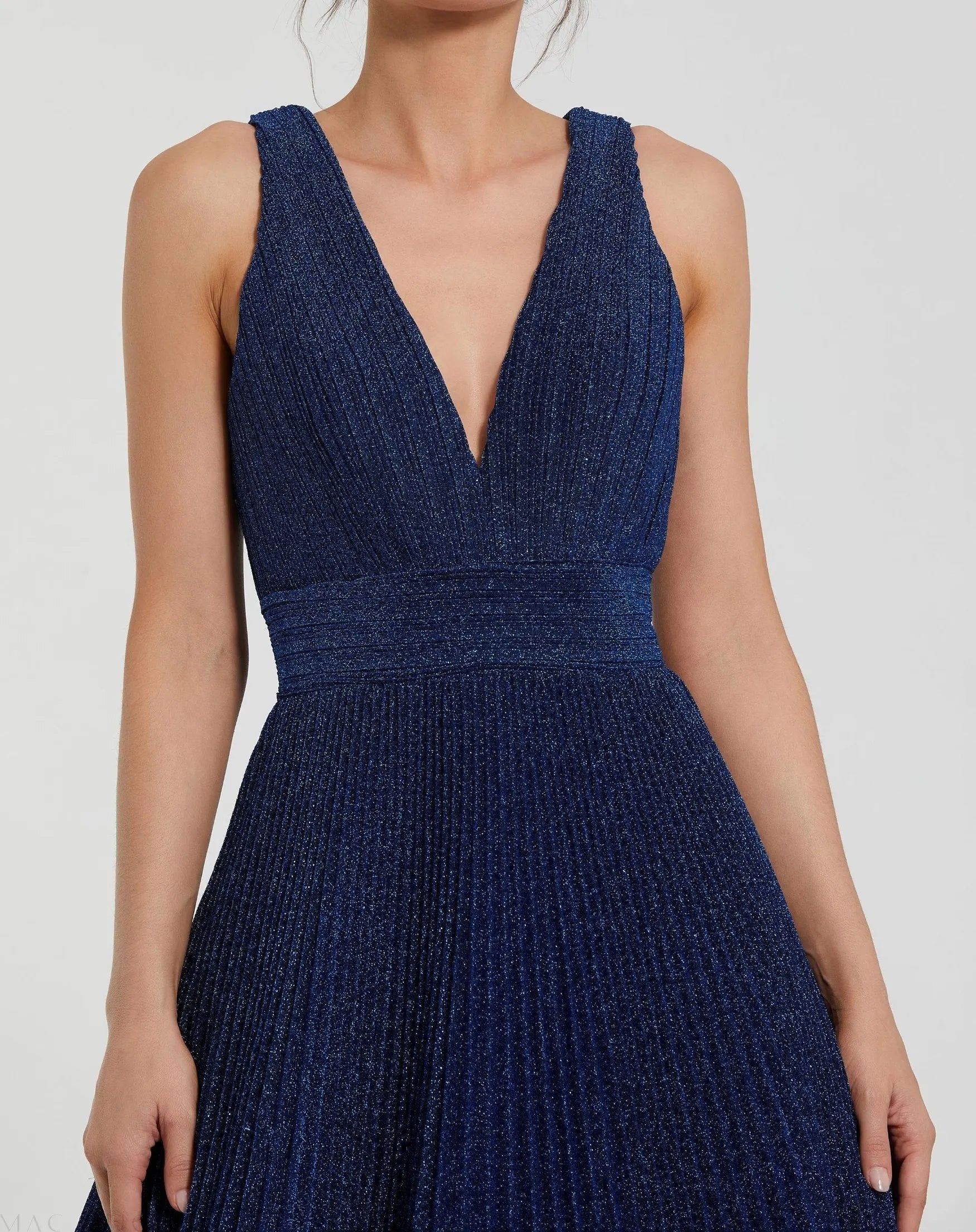 Mac Duggal 30773 Royal shimmering pleated sleeveless gown - Close up detail