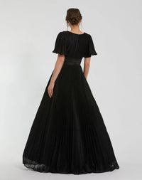 Mac Duggal 30776 Black pleated shimmering flutter sleeve ball gown - Back view