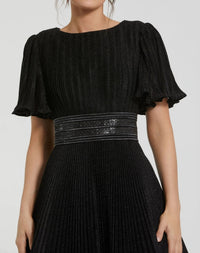 Mac Duggal 30776 Black pleated shimmering flutter sleeve ball gown - Close up detail