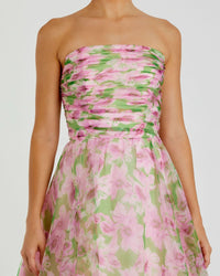 Strapless Chiffon Gown With Ruffle Detail - Pink