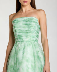 Mac Duggal #30783 sage multi strapless floral chiffon gown with ruched detail