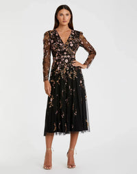 Mac Duggal 35103 Black Multi floral embroidered A-line cocktail dress - Front
