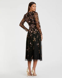 Mac Duggal 35103 Black Multi floral embroidered A-line cocktail dress - Back view