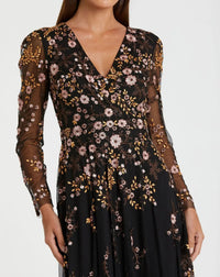 Mac Duggal 35103 Black Multi floral embroidered A-line cocktail dress - Close up detail