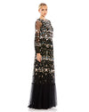 EMBROIDERED BLOUSON SLEEVE GOWN, mac duggal, Style #35111, black