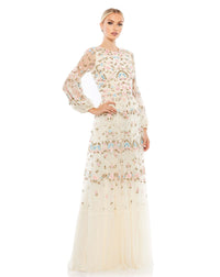 EMBROIDERED BLOUSON SLEEVE GOWN, mac duggal, Style #35111, ivory