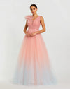 Mac Duggal Pink Ruffle Shoulder V Neck Ombre Tulle Ballgown #37001 Pink Multi 