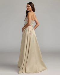 Mac Duggal Beige One Shoulder Embellished Gown With Train #37012