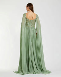 Mac Duggal Green Embellished Chiffon Cape Sleeve A Line Gown #37034 Sage
