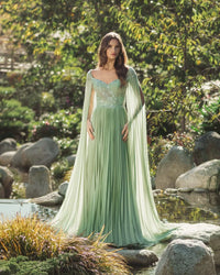 Mac Duggal Green Embellished Chiffon Cape Sleeve A Line Gown #37034 Sage