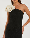 One Shoulder Boucle Midi Dress - Black