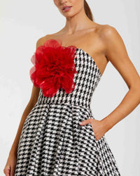 Monochrome Strapless Boucle Midi Dress- Black