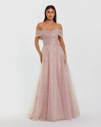 Mac Duggal Pink Embroidered Tulle Off The Shoulder Ball Gown #37083 Dusty Rose 