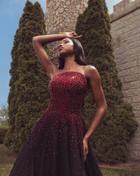 Mac Duggal #37084 red black ball gown for black tie galas