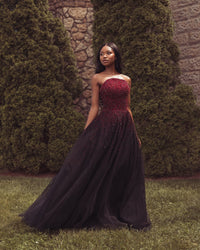 Mac Duggal #37084 black and red strapless ball gown