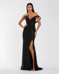 Mac Duggal Black Embellished Strapless Gown with Sculptural Drape #37085