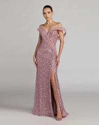 Mac Duggal Blush Embellished Strapless Gown with Sculptural Drape #37085 