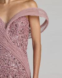 Mac Duggal Blush Embellished Strapless Gown with Sculptural Drape #37085 