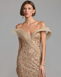 Mac Duggal #37085 gold beaded drape detail