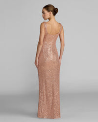 Light Pink Sequin Column Gown With 3D Flowers - Back