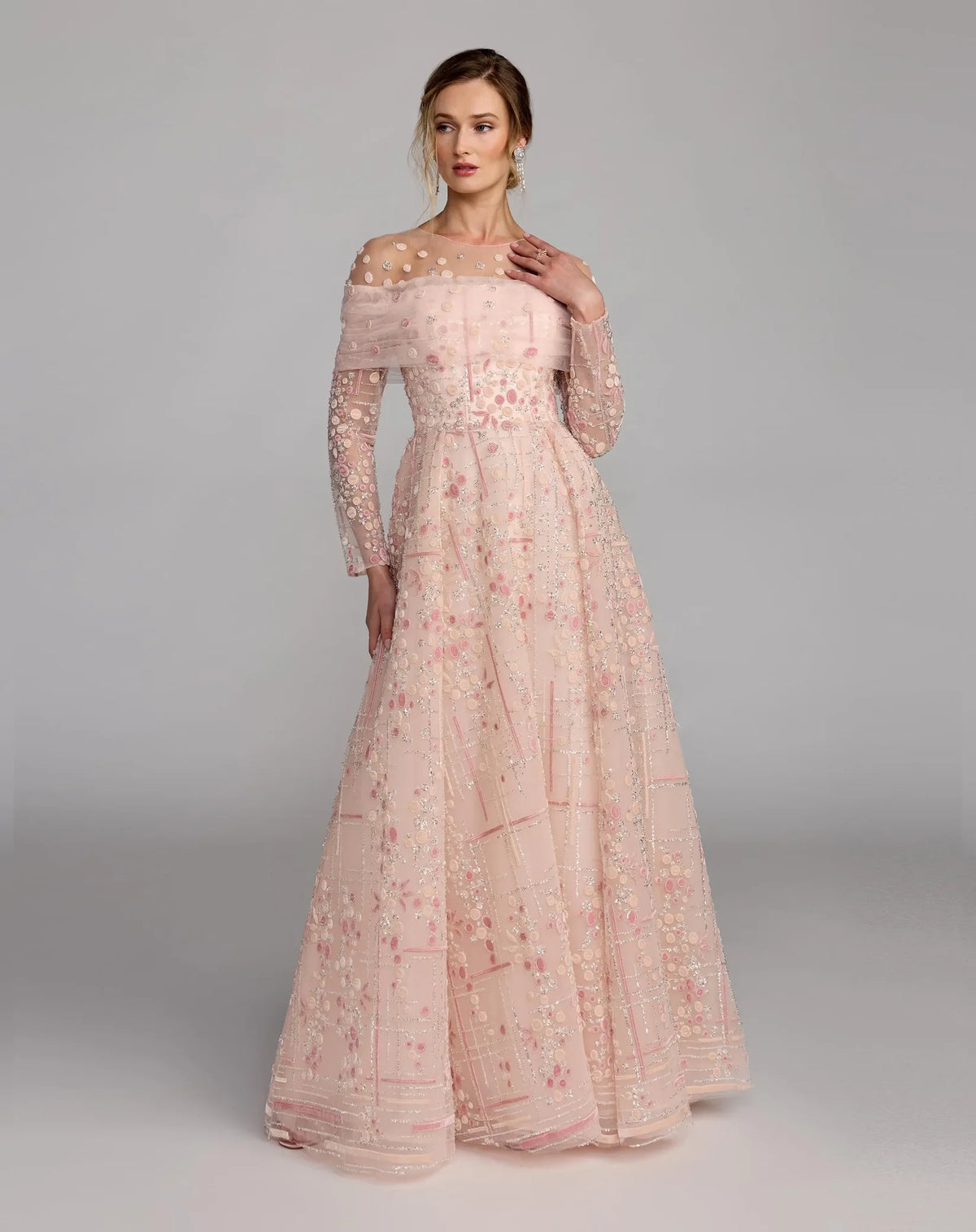 Mac Duggal Pink Embroidered Illusion Long Sleeve Ball Gown #37119 Rose Pink