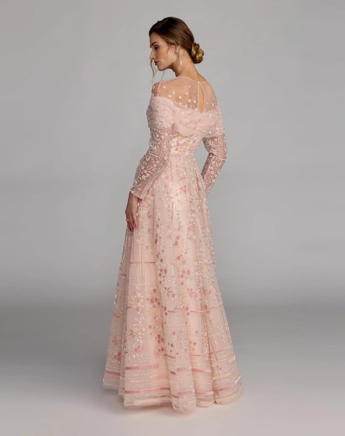 Mac Duggal Pink Embroidered Illusion Long Sleeve Ball Gown #37119 Rose Pink