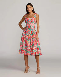 Mac Duggal Multicolor Sleeveless Floral A-Line Midi Dress Style #37155 Pink Multi