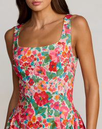 Close-up studio view focusing on the clean lines of the square neckline and wide shoulder straps on the Pink Multi colorway.