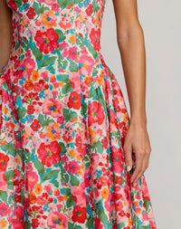 Close-up studio view focusing on the clean lines of the square neckline and wide shoulder straps on the Pink Multi colorway.