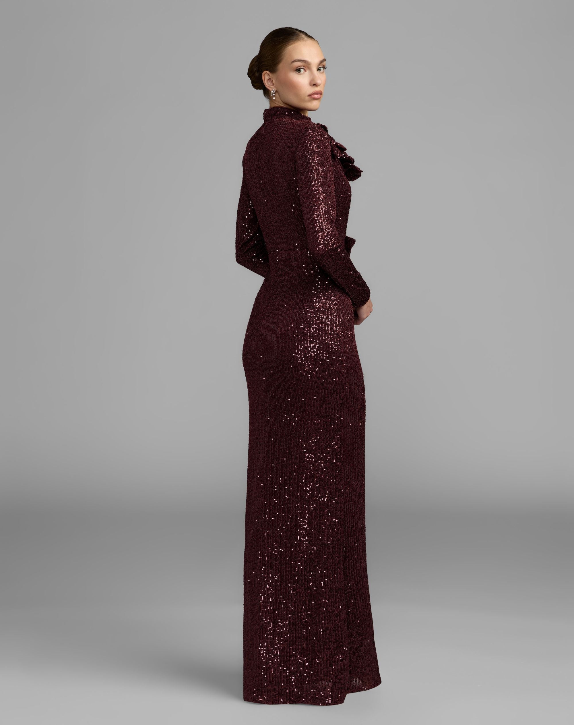 Mac Duggal #37157 mahogany sequin gown back view