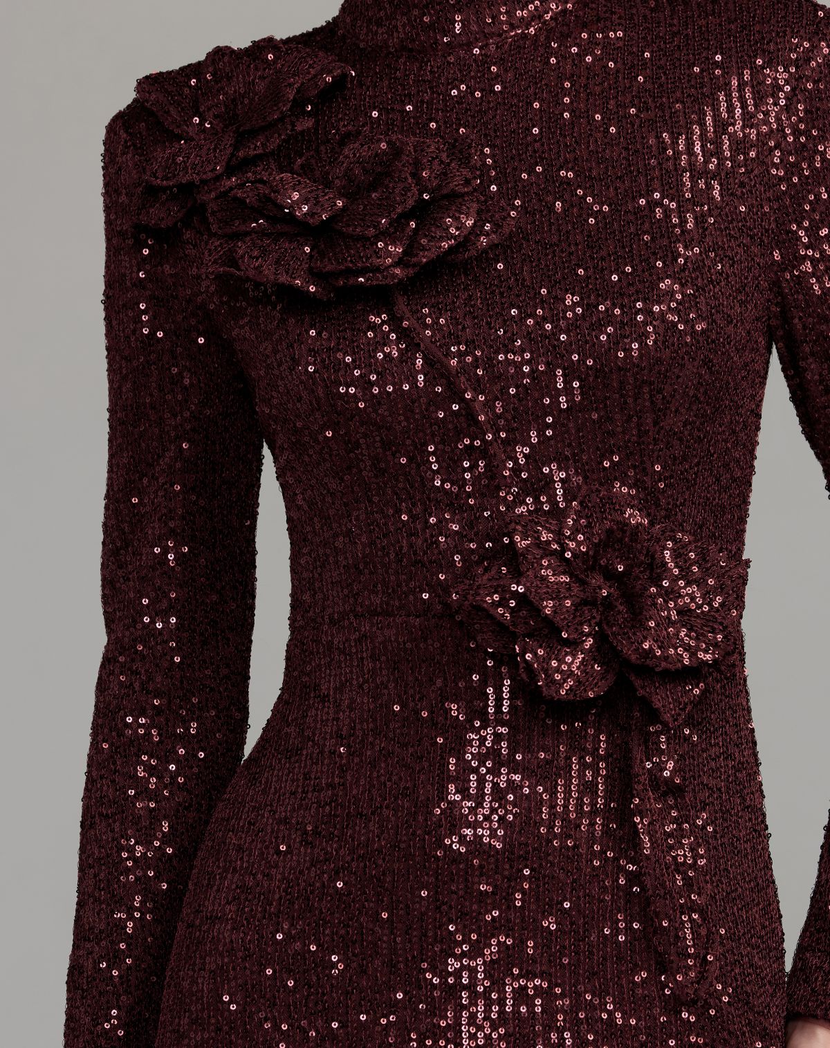 Mac Duggal #37157 sequin fabric and mock neckline detail