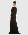 Floral Embellished Faux Wrap Jersey Gown - Black