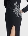 Floral Embellished Faux Wrap Jersey Gown - Black
